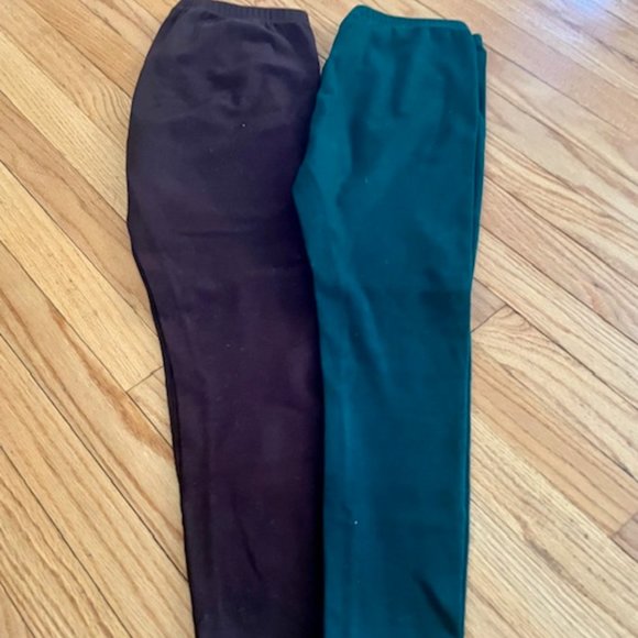 JONES NEW YORK SPORT 2 pair deep green/ chocolate brown leggings, L - Picture 4 of 4